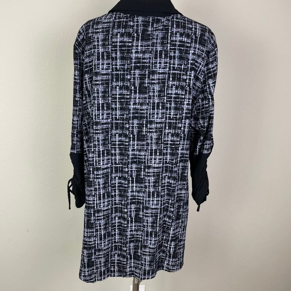 Ali Miles Black White Hash Tag Stripe Ruched Sleeve Artsy Top XL - Picture 6 of 9